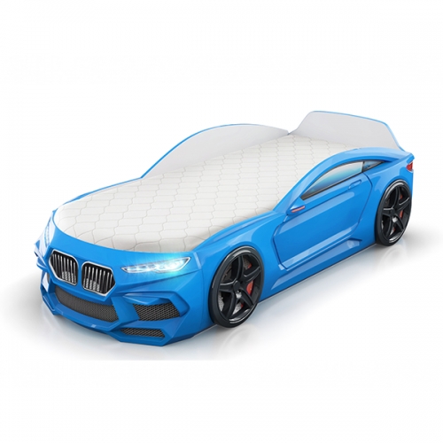 АКЦИЯ!!! Romack кровать-машина Romeo цвет голубой с матрасом,ящиком и подсветкой фар