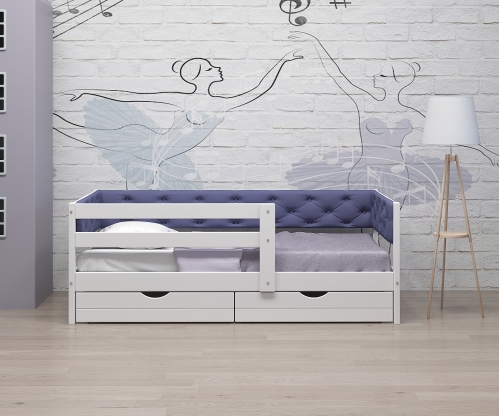 Кровать Золушка комфорт с мягкой спинкой, цвет сиреневый (массив березы)