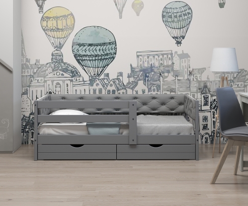 Кровать Золушка комфорт с мягкой спинкой, цвет сиреневый (массив березы)