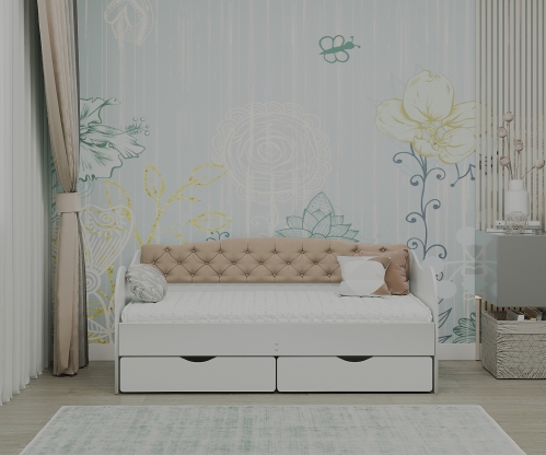 Кровать с мягкой спинкой Вероника, цвет бежевый