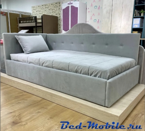 Фабрика Мирлачева Кровать Валерия SLIM, угол правый (серая VELUTTO 51)