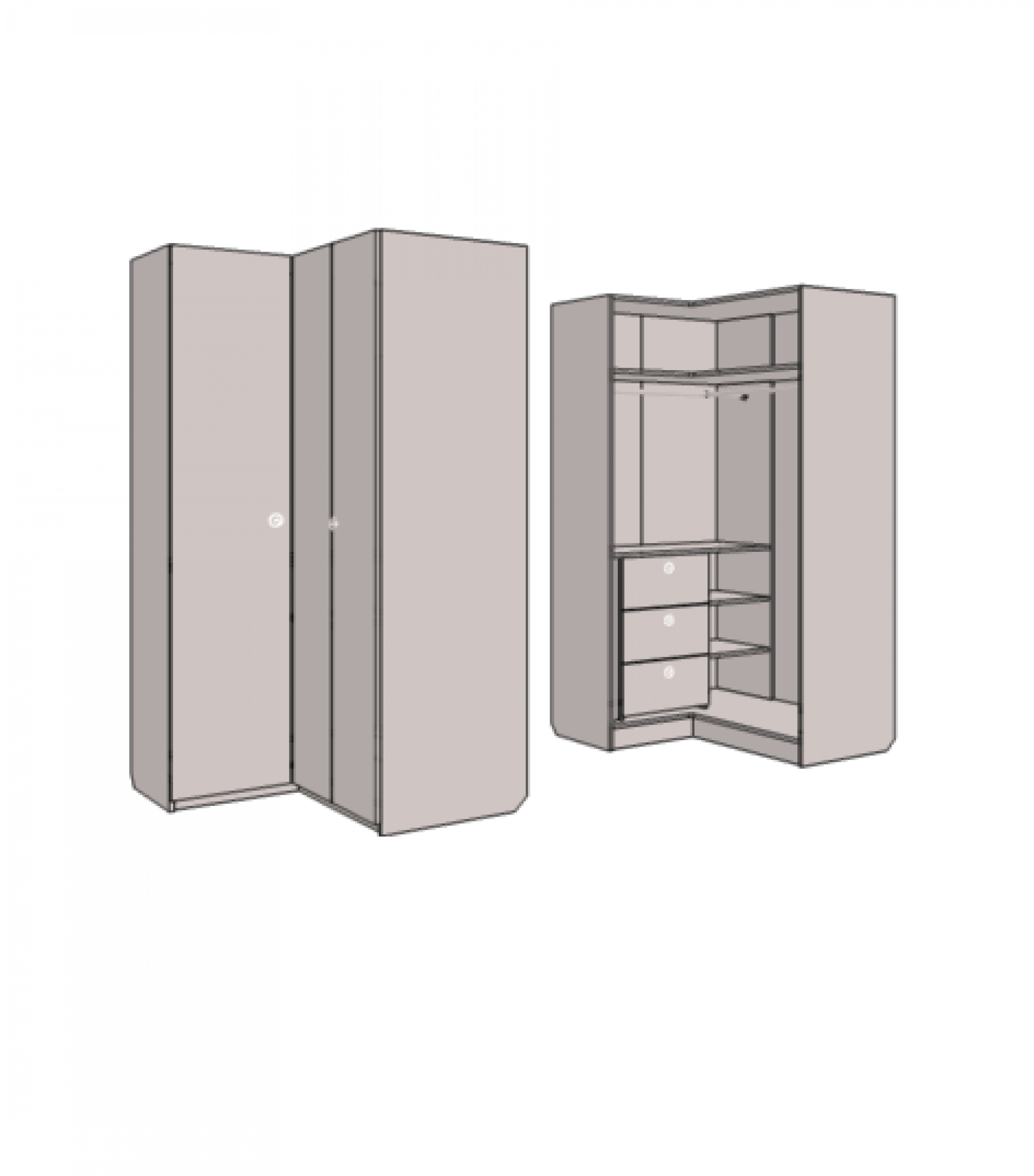 Шкаф - гардероб угловой с 3-мя внутренними ящиками. Артикул: VSU_12L/R